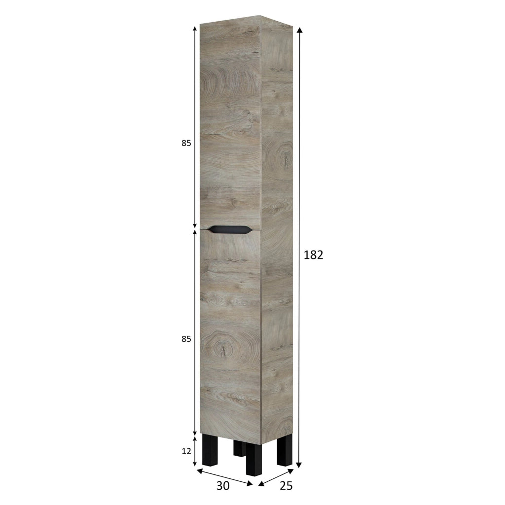 Trogir, Mobile Colonna 3 Ripiani, 30x25x182h cm Marrone Rovere Grigio