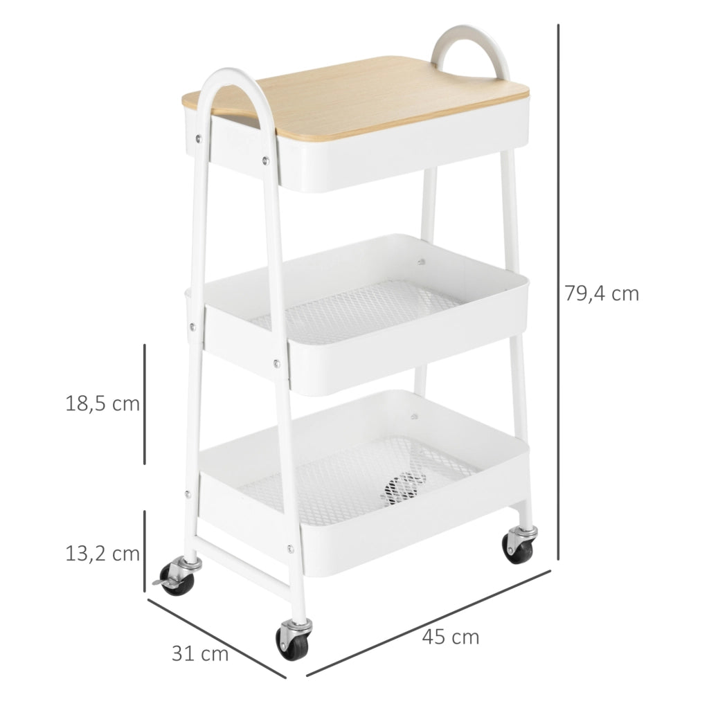 Carrello da cucina 45 x 31 x 79,4 cm bianco – 3 livelli con coperchio
