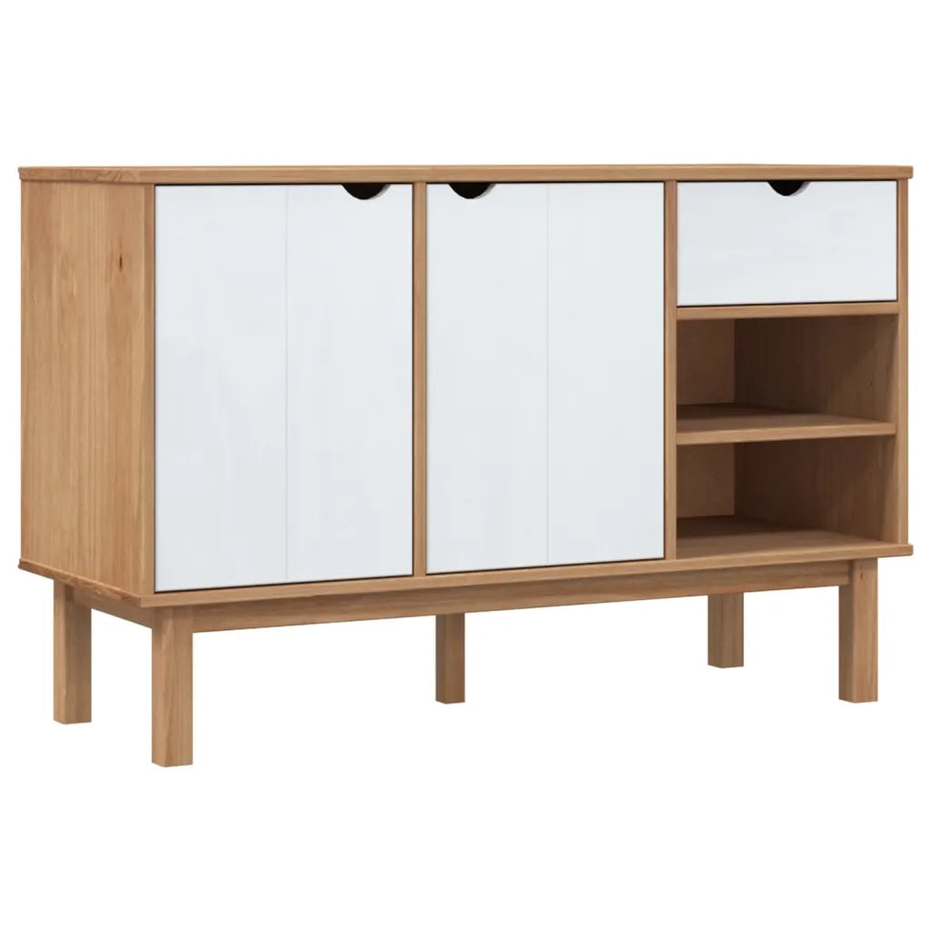 Credenza Marrone e Bianca 114x43x73,5 cm Legno Massello di Pino