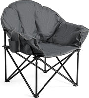 Sedia da Campeggio Pieghevole, Sedia Imbottita con Porta Bicchiere, per Campeggio Pesca Giardino Cortile Spiaggia, Struttura in Ferro (Grigio)