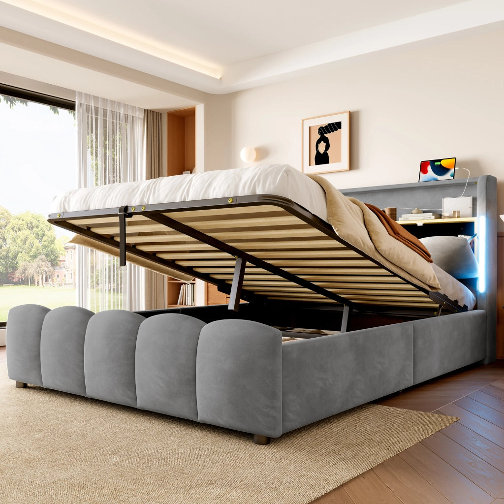 letto imbottito velluto grigio 140 x 200 cm