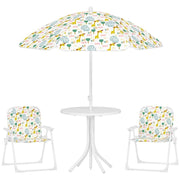 SET DA GIARDINO PER BAMBINI 2-5 ANNI CON TAVOLINO ROTONDO, 2 SEDIE PIEGHEVOLI E UN OMBRELLONE, BIANCO