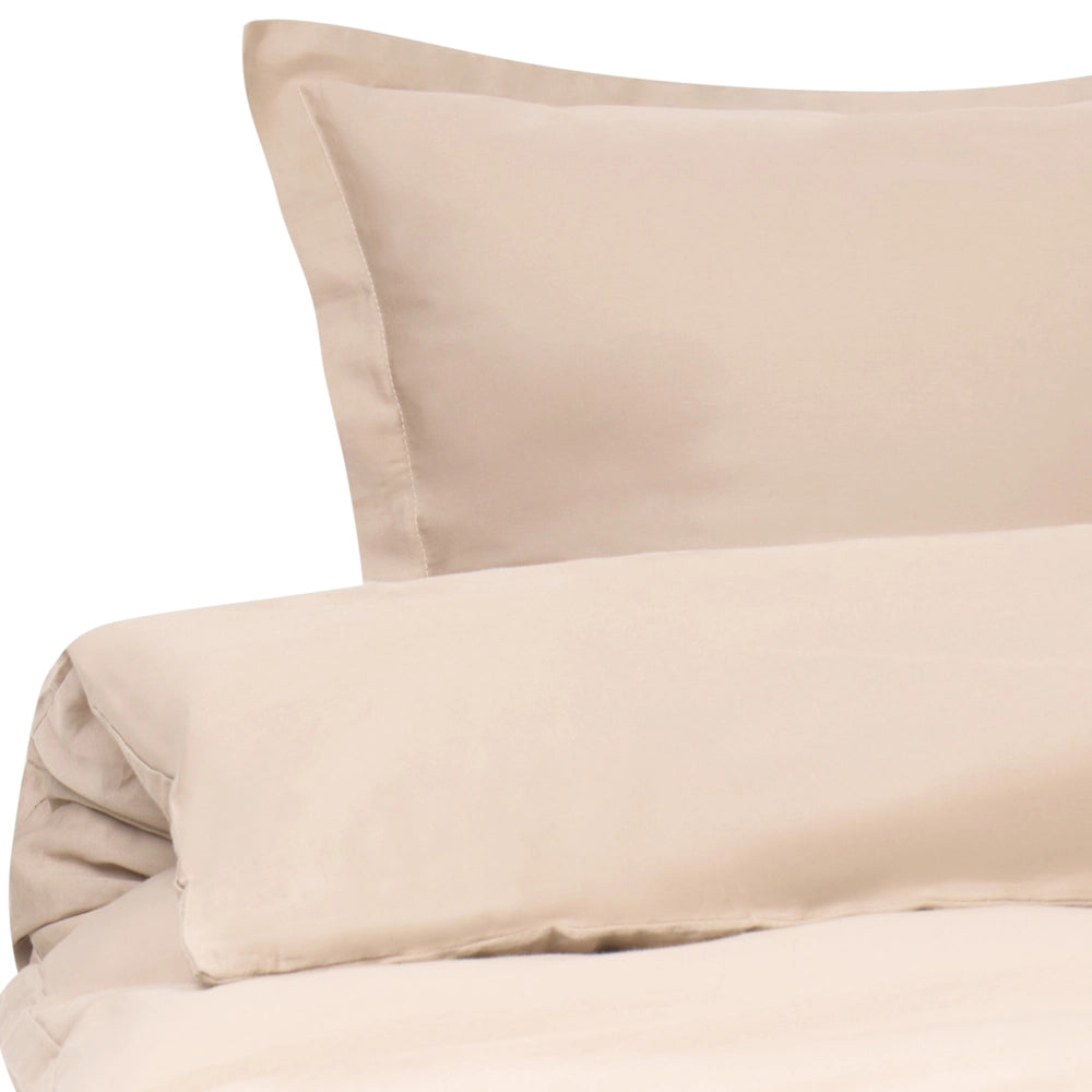 Set copripiumino e federa in cotone satinato beige 220 x 240 cm per una camera da letto moderna