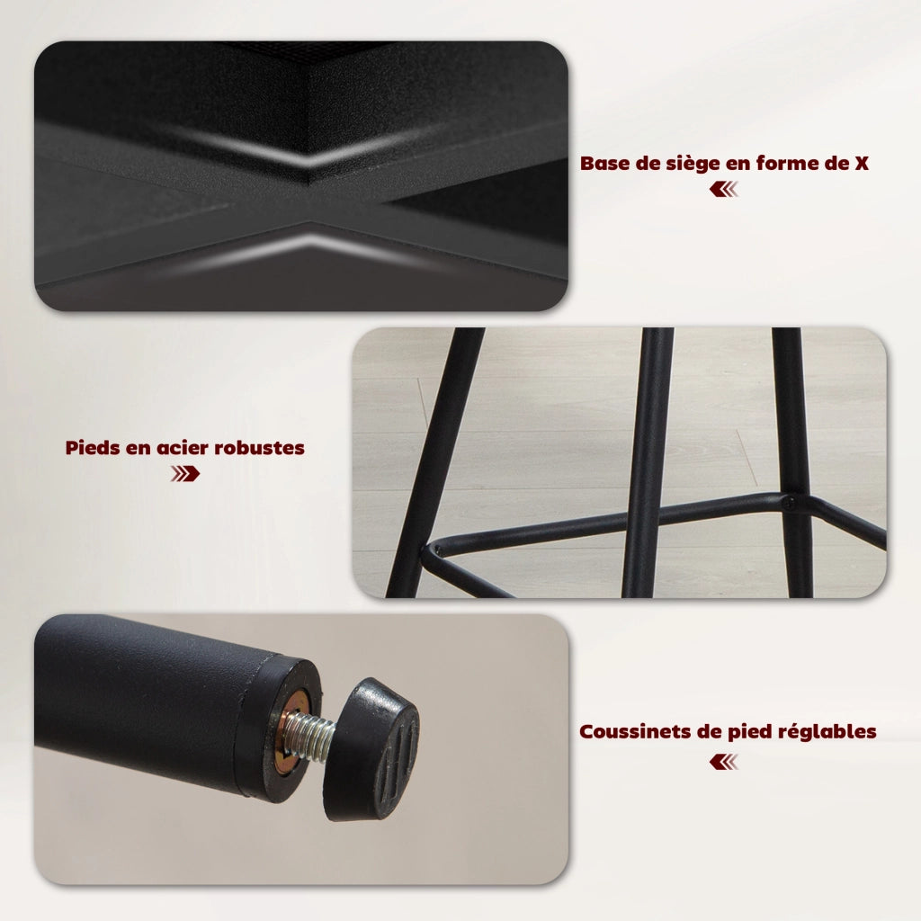 Sgabello da bar con schienale e poggiapiedi ¨C Xylo ¨C tessuto chenille beige 68cm