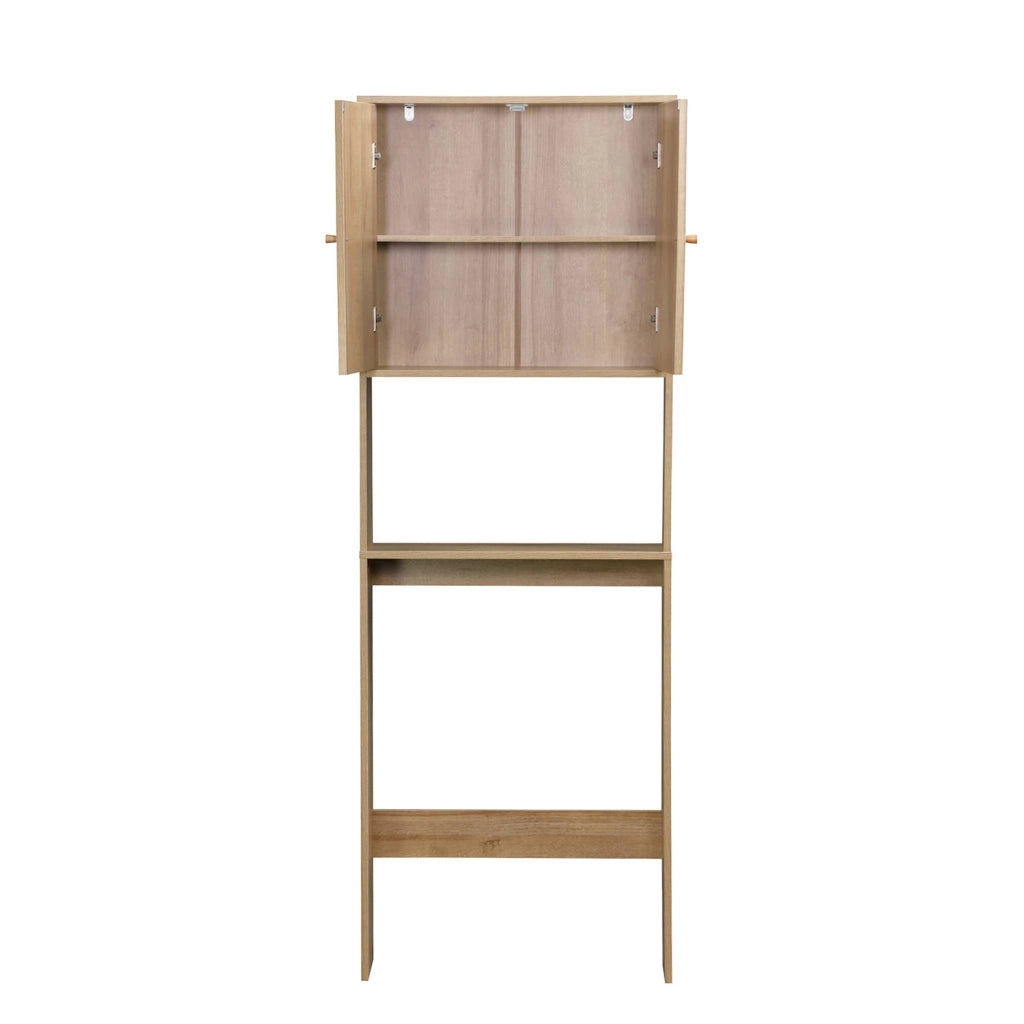 Mensola mobile wc decorato in legno e canna, marrone naturale