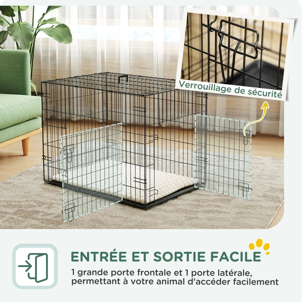 Cage per cani pieghevole con 2 porte e vassoio rimovibile ¨C zephmum ¨C nero 75x48.5x53cm