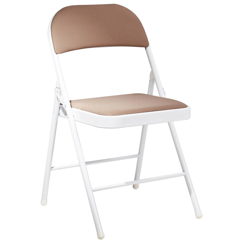 Set 4 Sedie Pieghevoli in Metallo beige e bianco sedile e schienale imbottiti