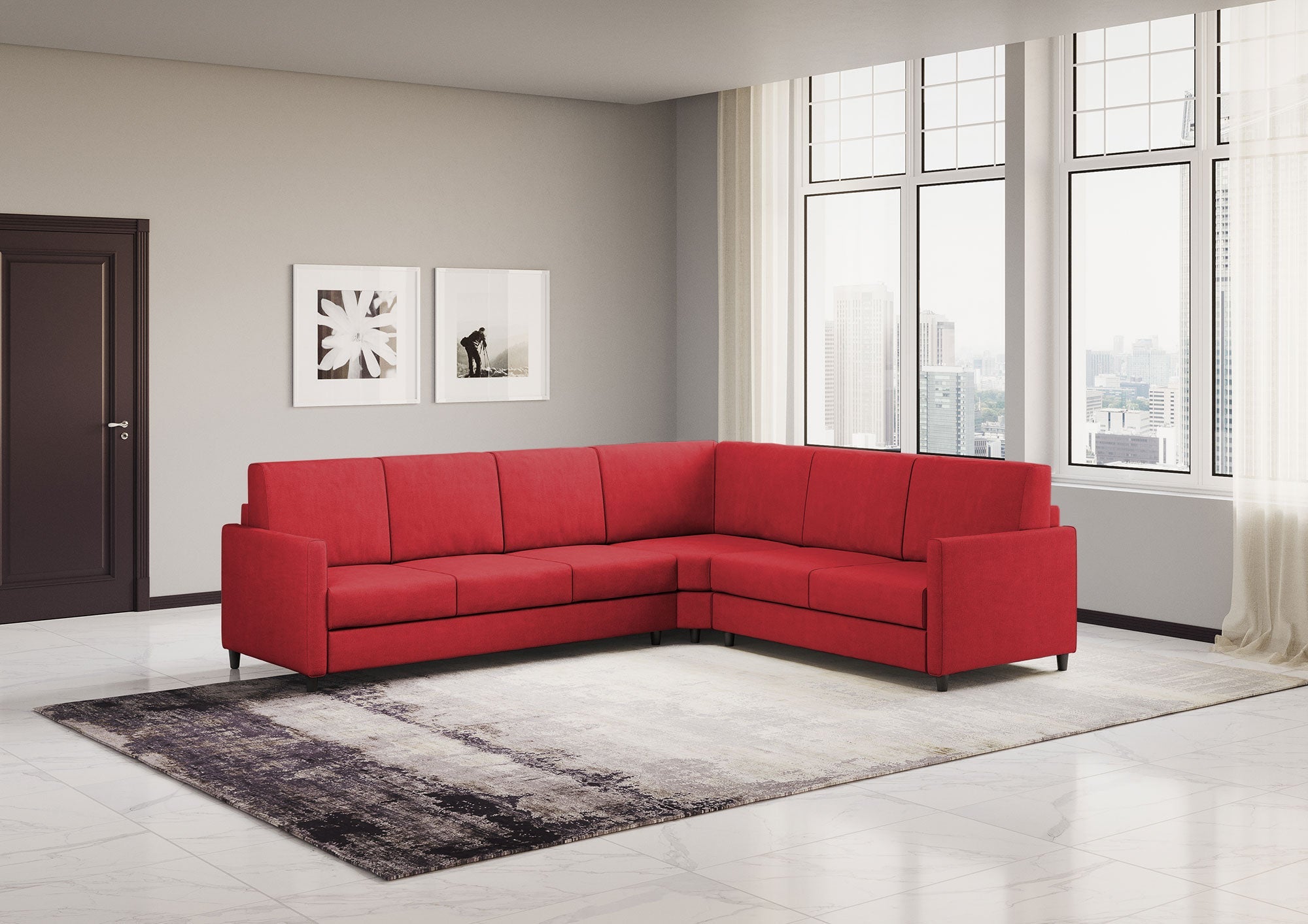 Divano Angolare 6 Posti 281x241x85 cm Karay in Tessuto Rosso