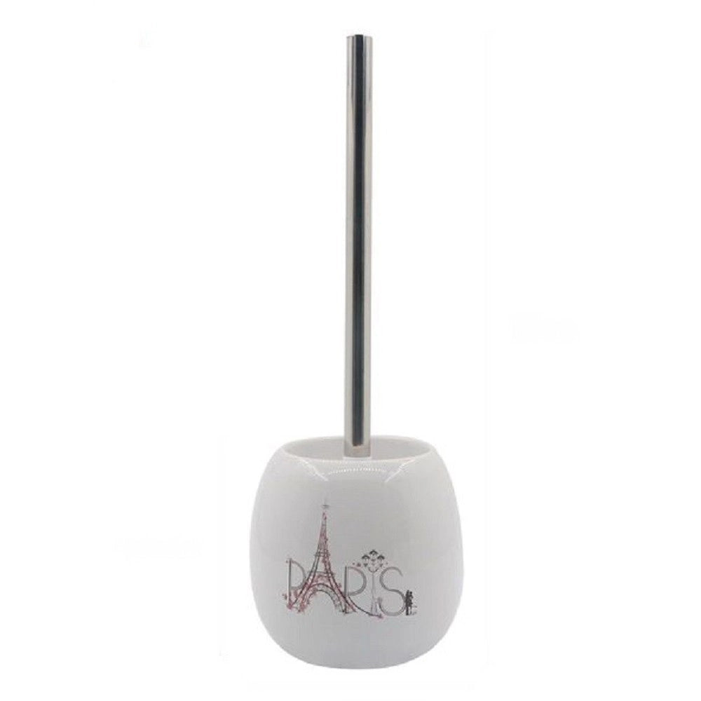 Trade Shop - Porta Scopino Bianco Decorato Scritta Paris Portascopino Accessorio Bagno 87038 -