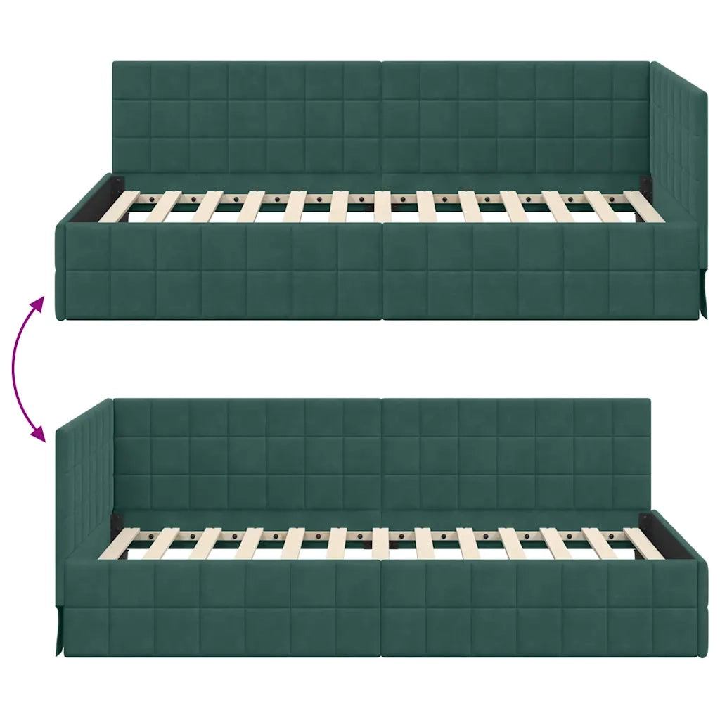 Cornice del letto ad angolo Verde Scuro 90 cm x 200 cm Velluto 42016390