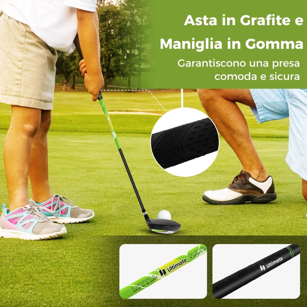 Set di Mazze da Golf per Bambini 8-10 Anni, Set Allenamento Golf con Sacca da Golf, Fodera Impermeabile, Driver 1, Ferro 7, Ferro S e Putter per Bambini e Bambine, Destrorso