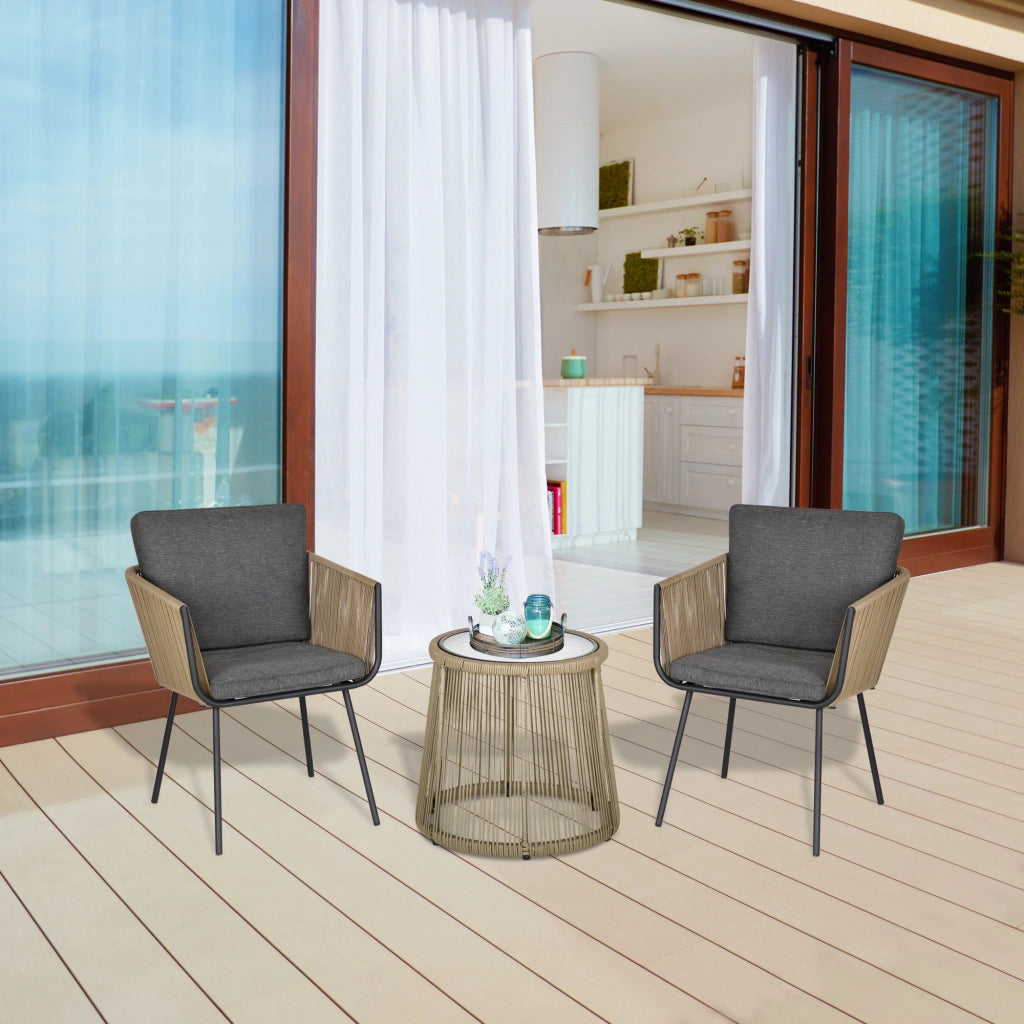 Set 2 Poltrone con Tavolino in Rattan PE ¨C Minimal ¨C Cachi Grigio