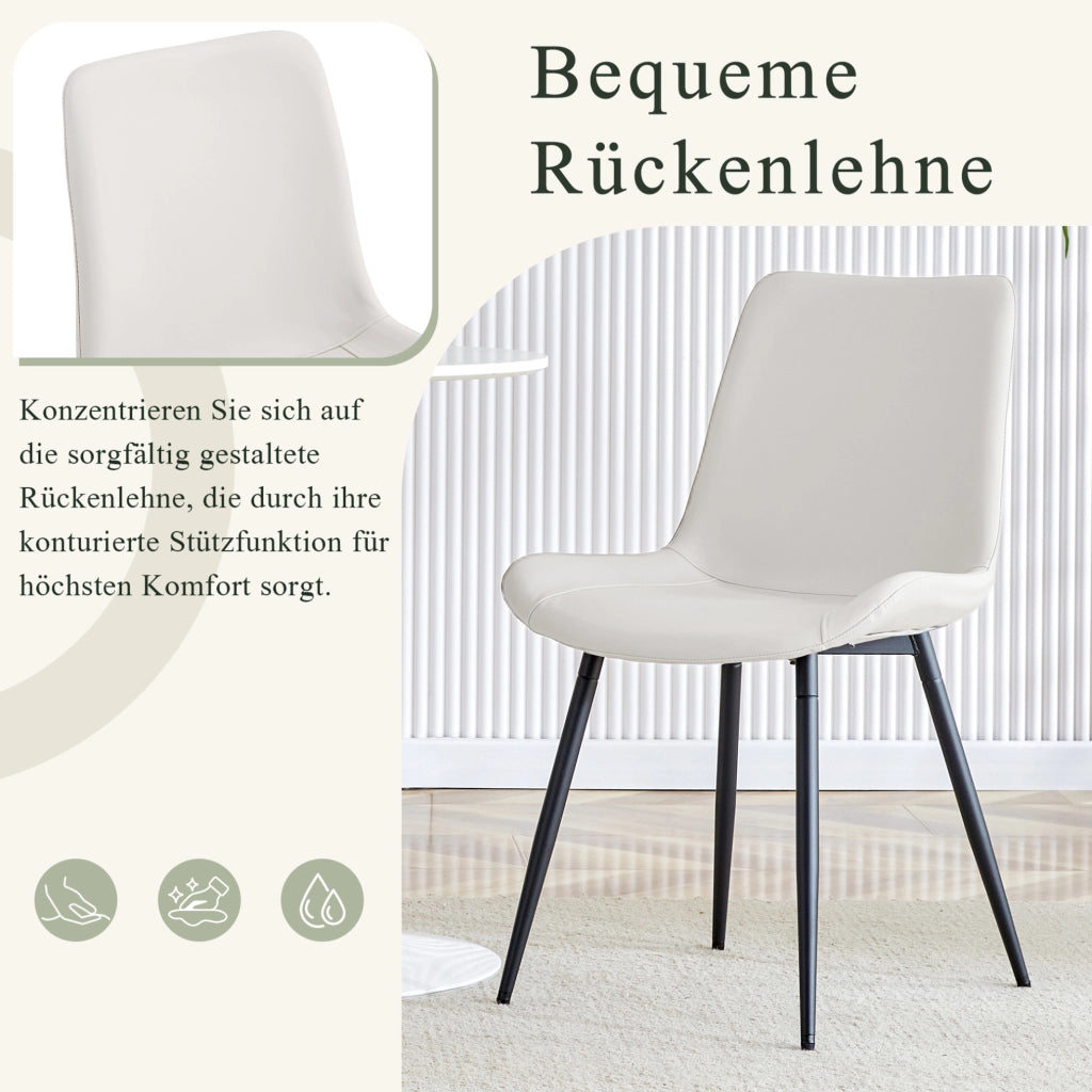 Set di 4 sedie da pranzo in similpelle bianca con struttura in metallo nero; design ergonomico