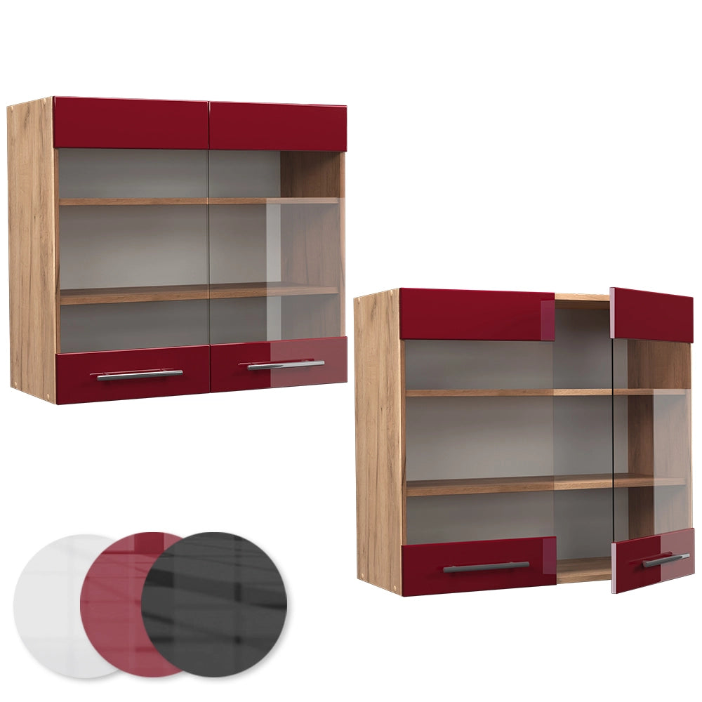 Vicco Mobile da cucina in vetro Rosso bordeaux lucido 80 cm