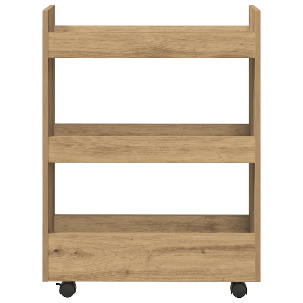 Carrello Stretto a 3 Livelli Rovere Artigianale in Truciolato
