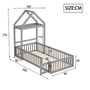 Letto singolo per bambini con contenitore - Xylo - 90x200 cm - Grigio - Protezione completa porte e rete