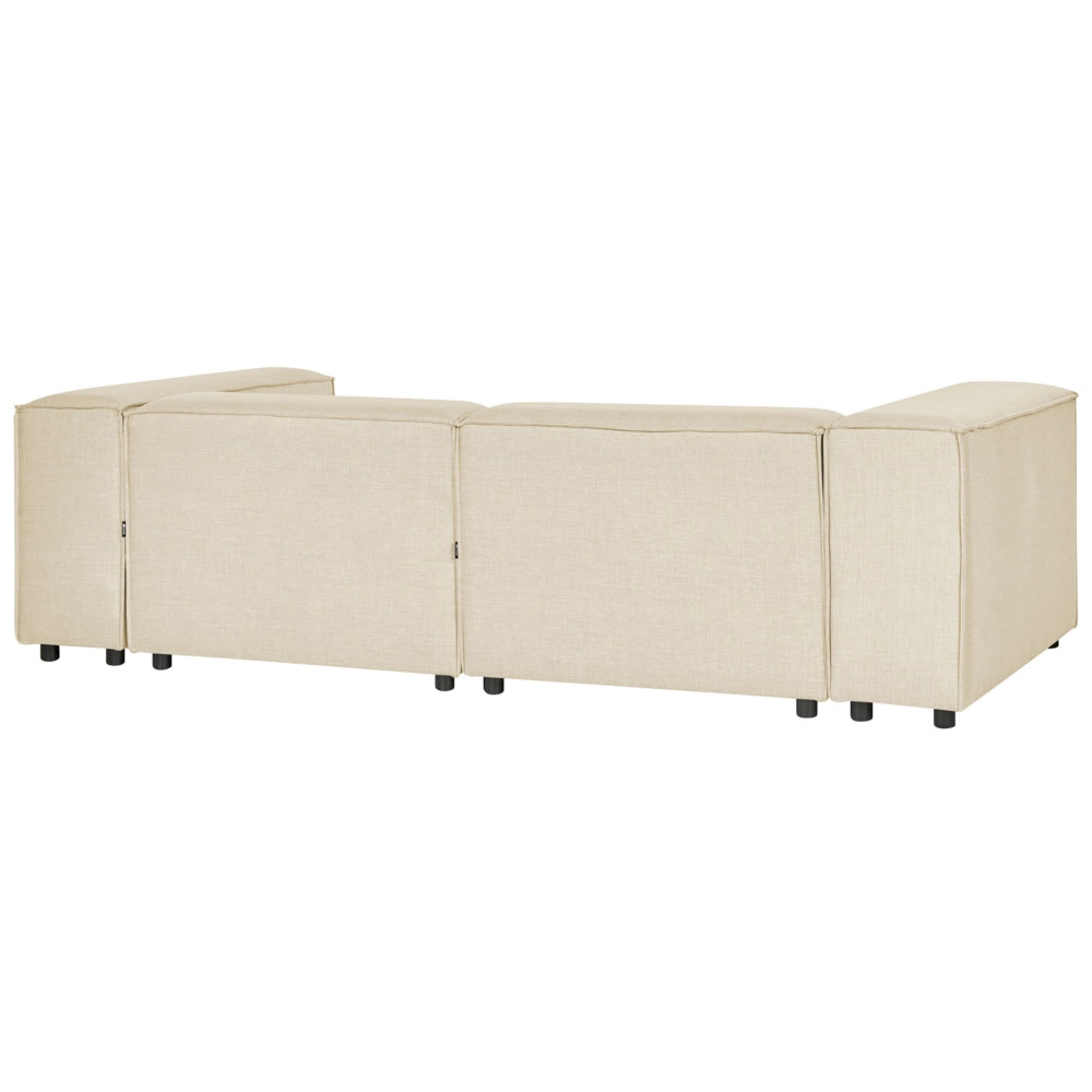 Divano ad angolo 2 posti in lino beige nero con poggiapiedi sinistro modulare stile moderno contemporaneo