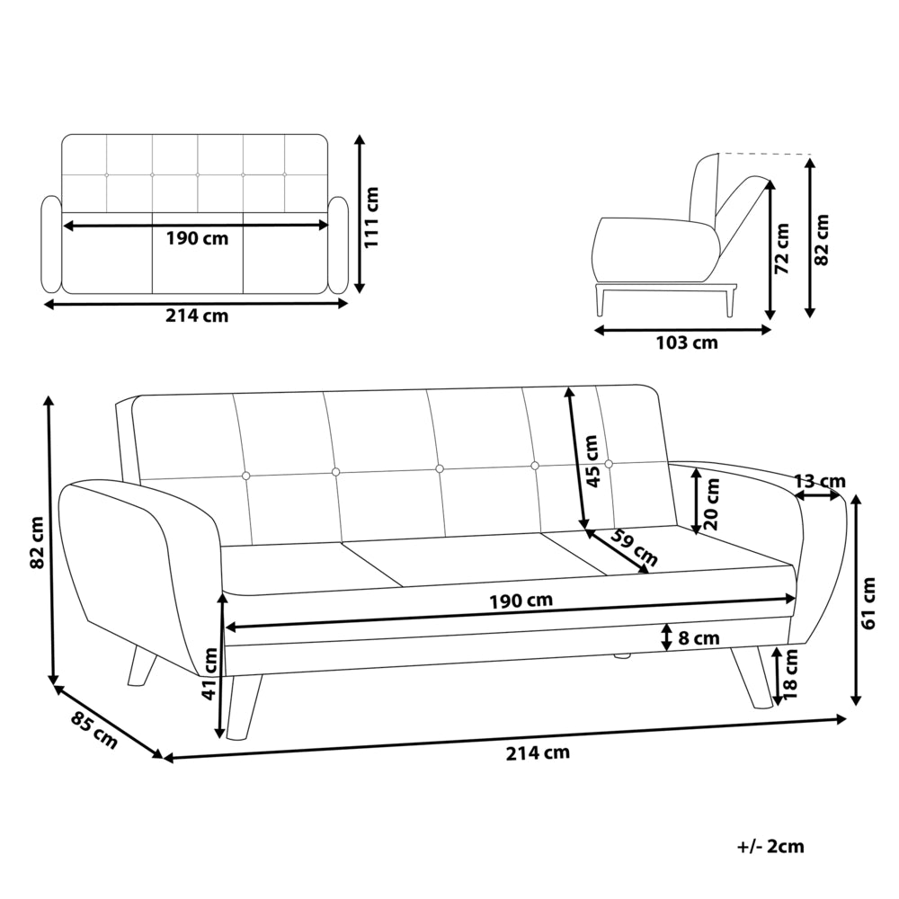 Divano Letto Rivestito In Tessuto Nero 3 Posti Trasformabile Gambe In Legno Soggiorno Moderno E Minimalista