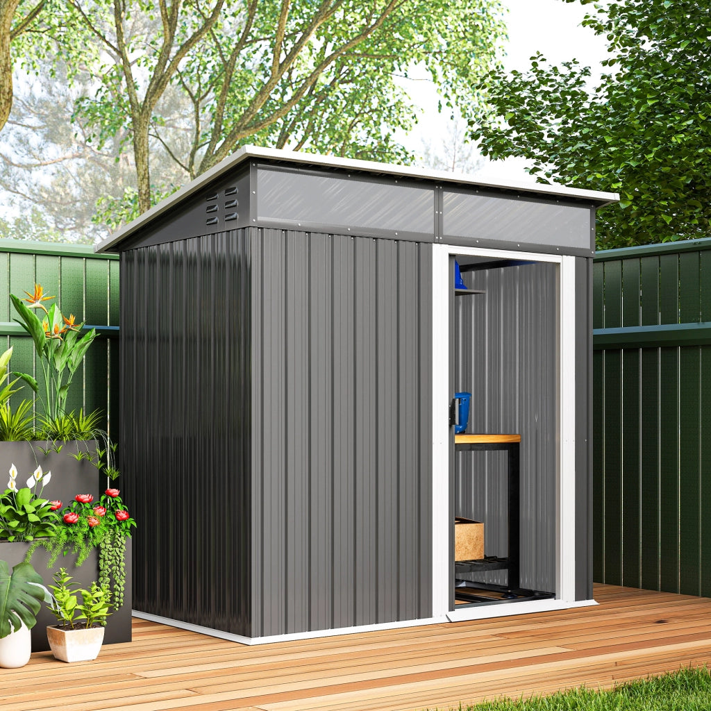 Casetta da Giardino in Metallo con Porta Scorrevole ¨C Xylo ¨C Grigio 195x122x159cm