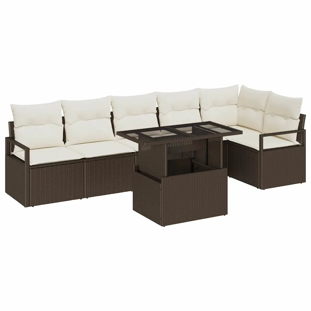Set Divano da Giardino con cuscino 7 pcs Marrone Poly Rattan 3348834