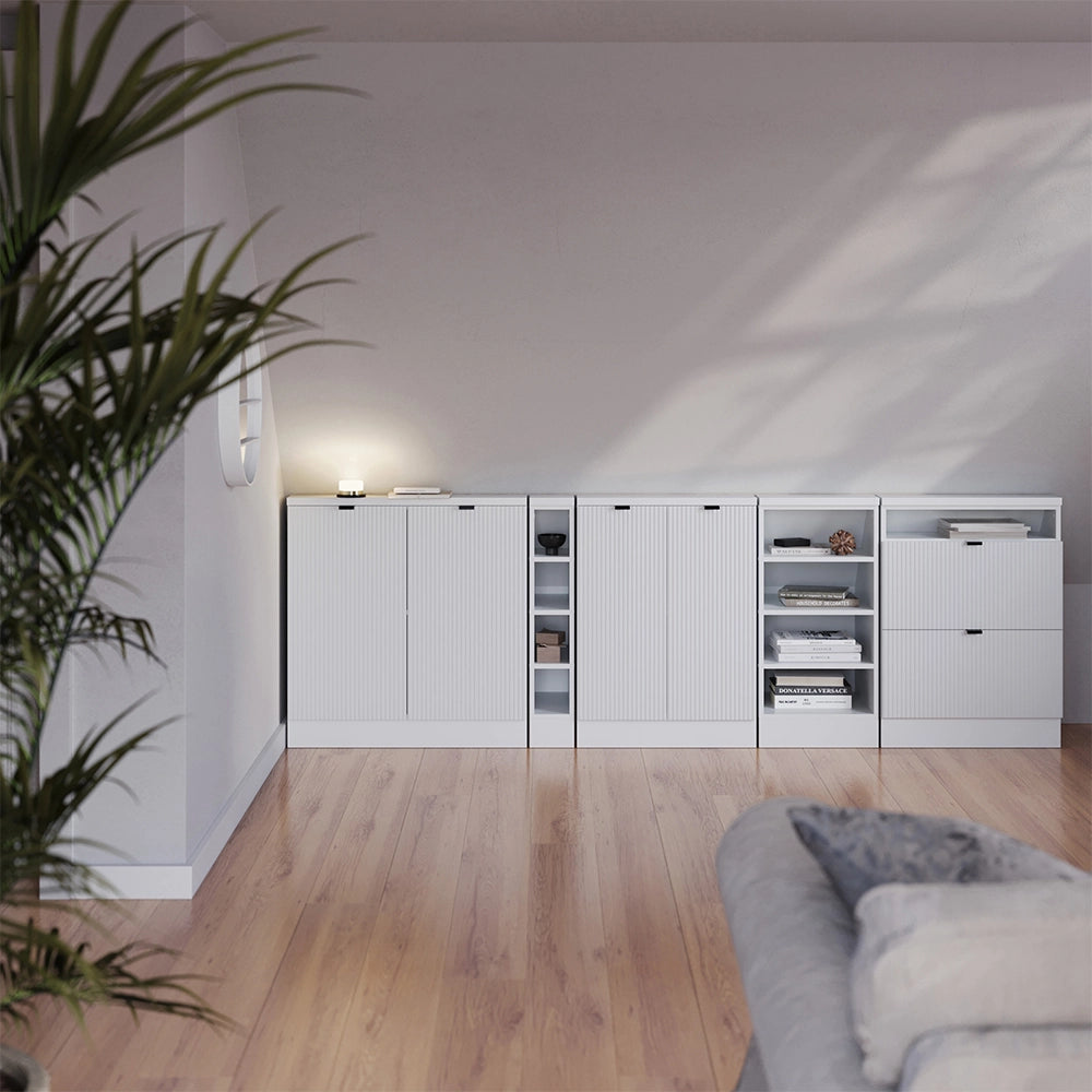Mobile cucina sottotetto R-Line Ondulazione bianca/Bianco 140 cm Set di 2 Vicco