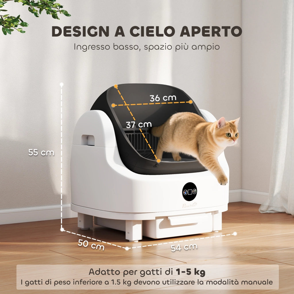 Lettiera per Gatti Autopulente con Design Aperto 50x54x55 cm Sensori di Sicurezza e Deodorante in ABS e PP Bianco