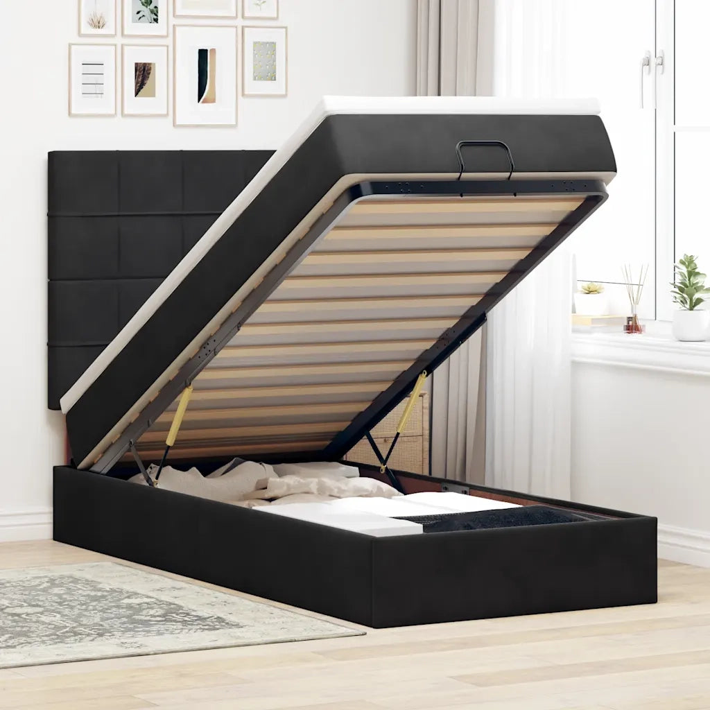 Struttura Letto Pouf con Materassi Nero 100x200 cm Velluto 3313453