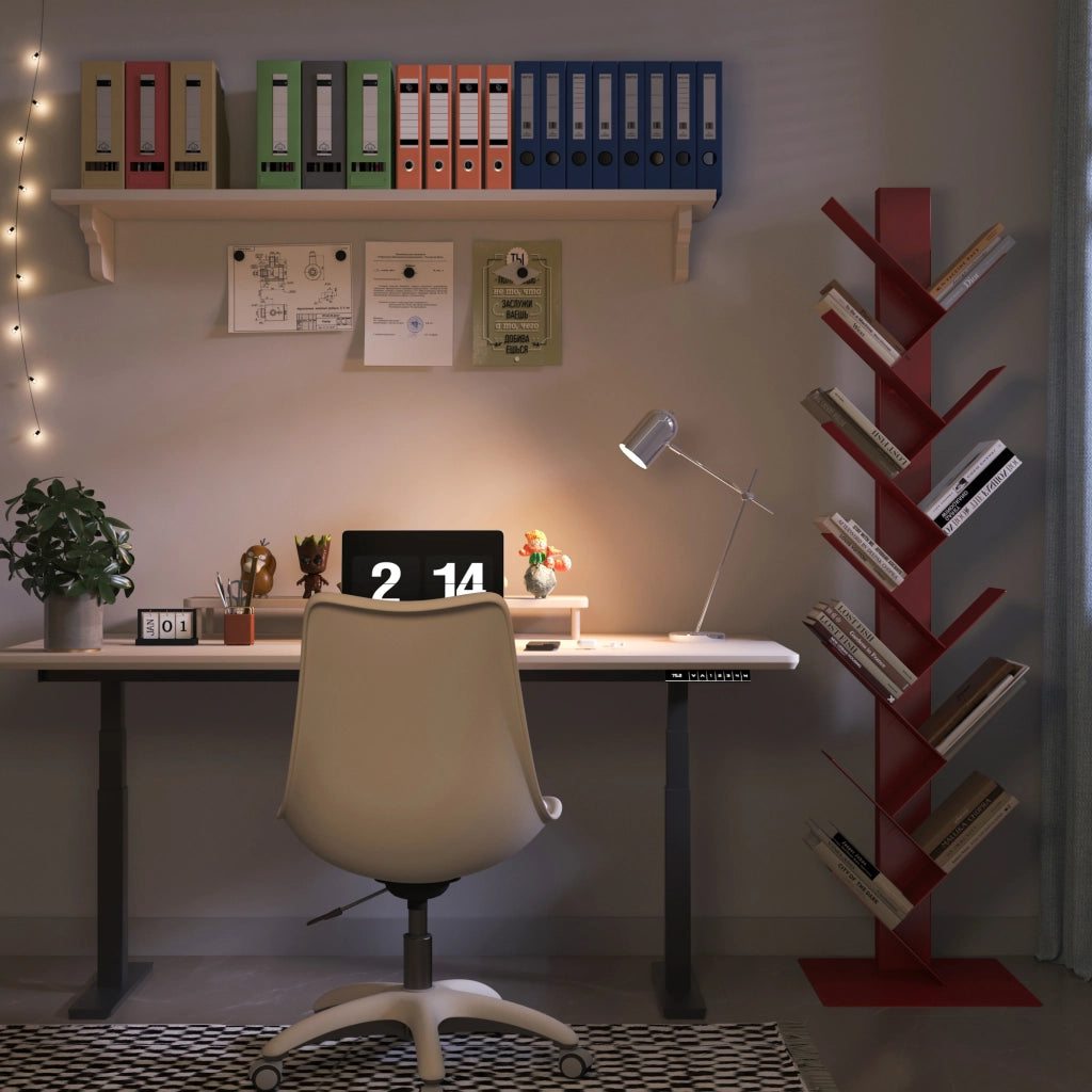 Libreria Eksjö a Forma di Albero Scaffale da Terra 150 x 39 x 39 cm - Rosso Opaco [en.casa]