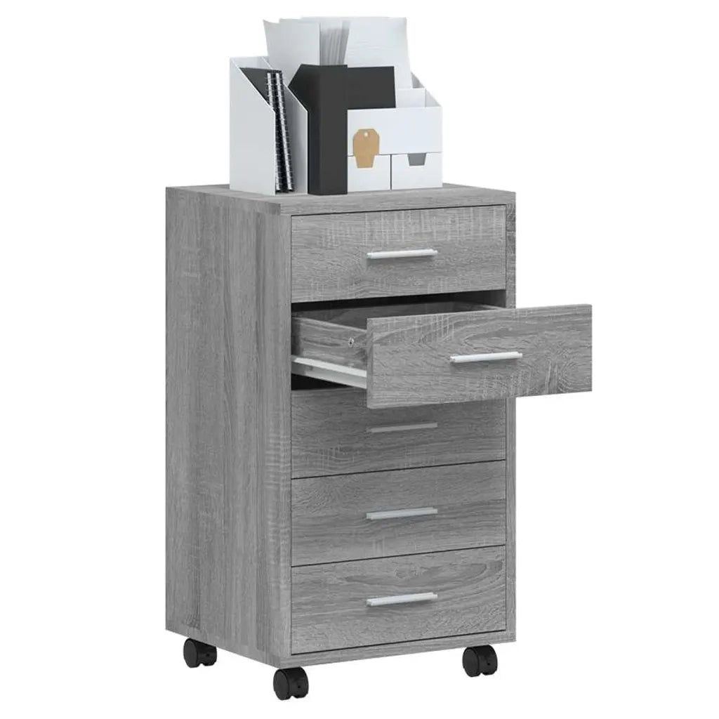 Cassettiera con Ruote grigio sonoma in Legno Multistrato 342675