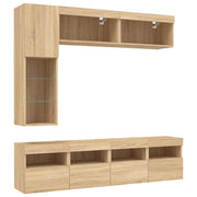 Set di mobili da 7 pezzi tra cui armadio credenza mobile TV parete attrezzata per soggiorno/camera da letto/soggiorno e luci a LED finitura rovere marrone Sonoma 02_0025374