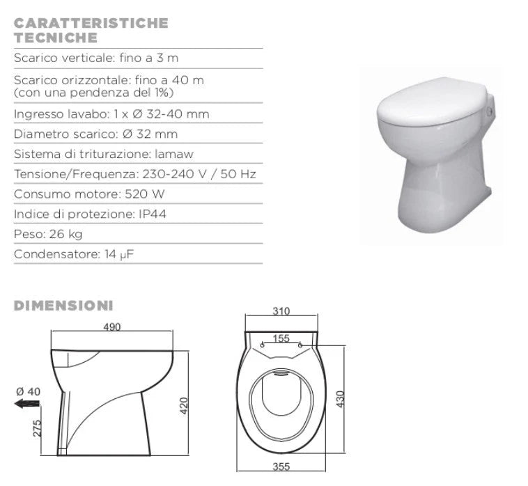 SFA WC In Ceramica Con Trituratore Watersan Compact 1