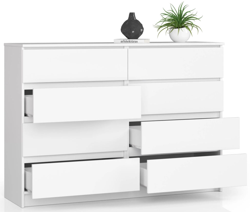 Cassettiera AKORD K140 Bianca 138 cm 8 cassetti 138x40x99 cm