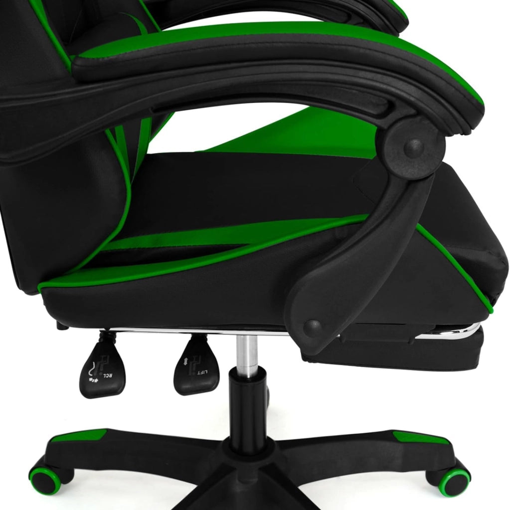 Sedia da gioco ALEX regolabile con poggiapiedi, cuscino per la testa e cuscino lombare in nero e verde