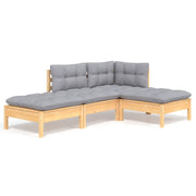 Set Divani da Giardino 4 pz | Set Salotto da Giardino con Cuscini Grigi Massello di Pino