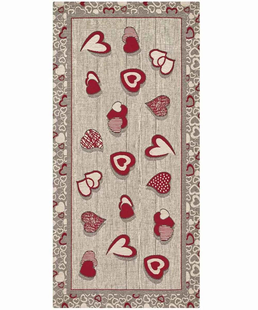 Tappeto LOVELY beige rosso cm.55x140 moderno cuori, passatoia cucina multiuso lavabile antiscivolo