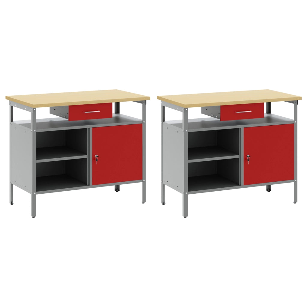 Set di 2 panchine da lavoro  in acciaio rosso