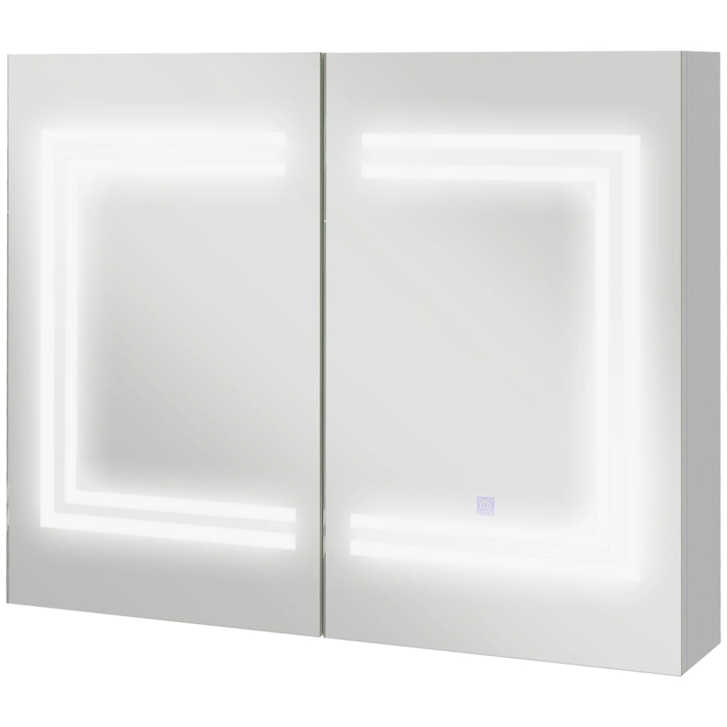 Specchio da Bagno Contenitore con Luce LED 80x15x65 cm Anta Soft Close Dimmerabile a 3 Colori Bianco Lucido