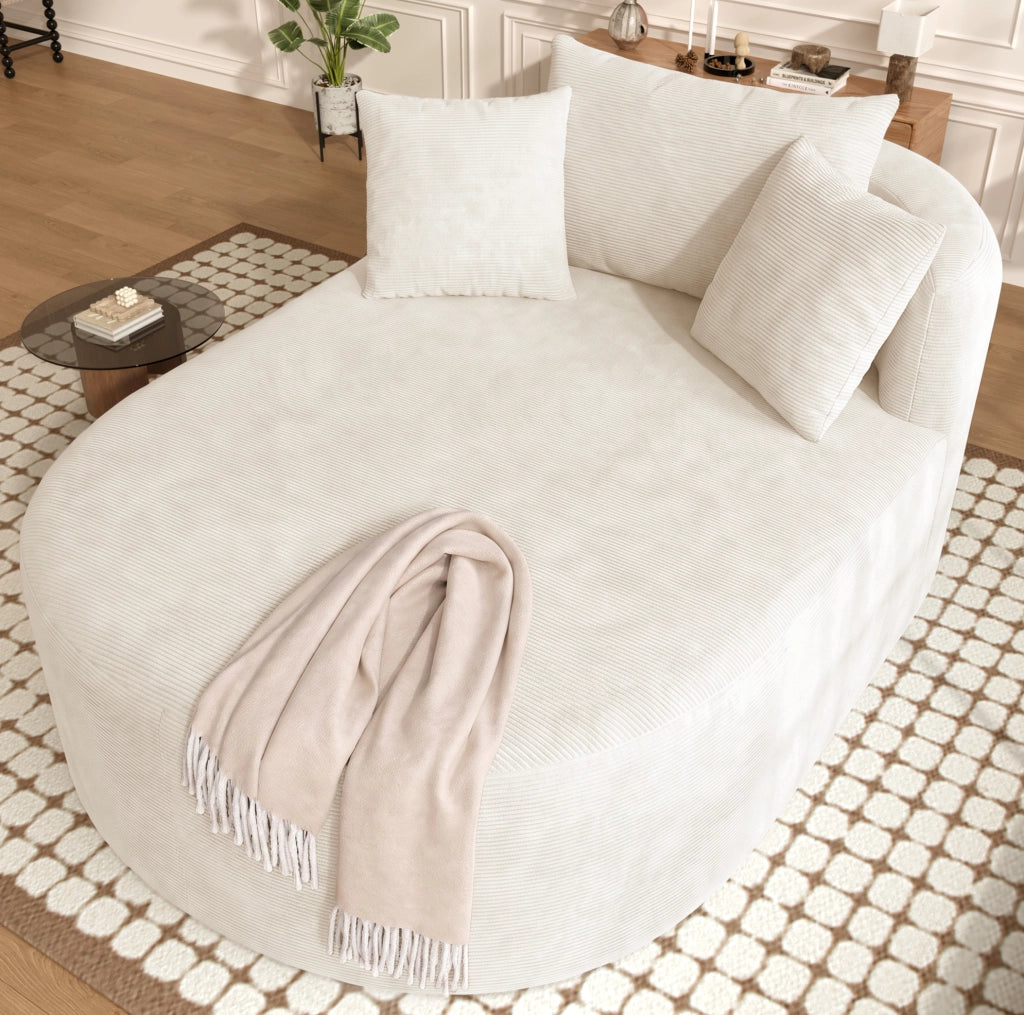 Poltrona relax ovale compressa in velluto a coste; seduta profonda 122 cm; beige chiaro