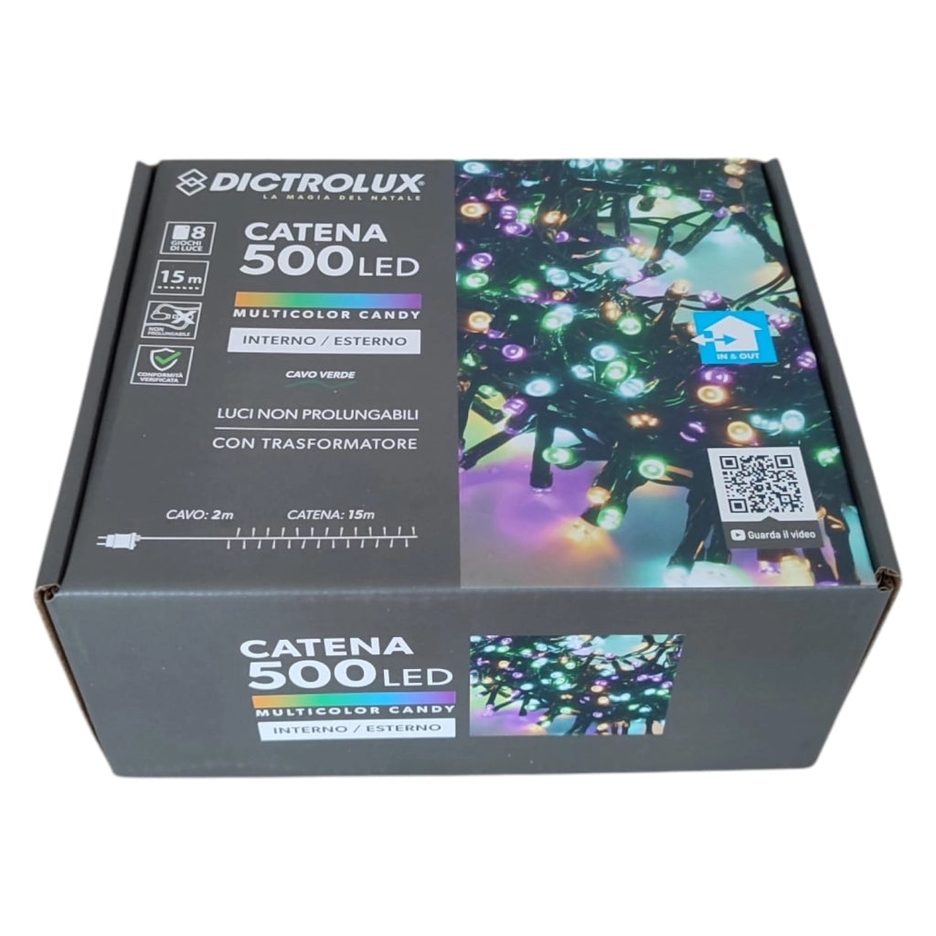 LUCI LED MULTICOLORE CANDY COLORI FREDDI 500 LED 15 MT