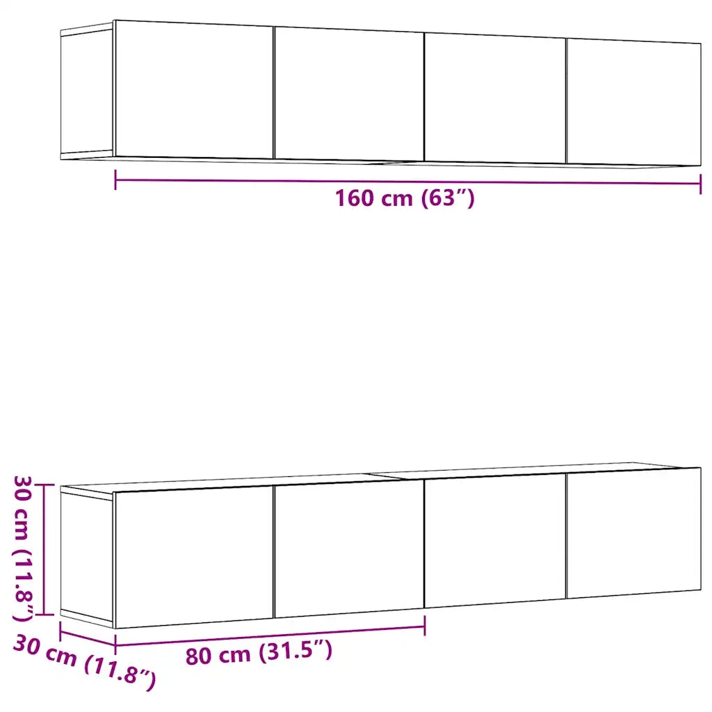 Mobili TV a Parete 4 pz Rovere Artigianale in Legno Multistrato 3328944