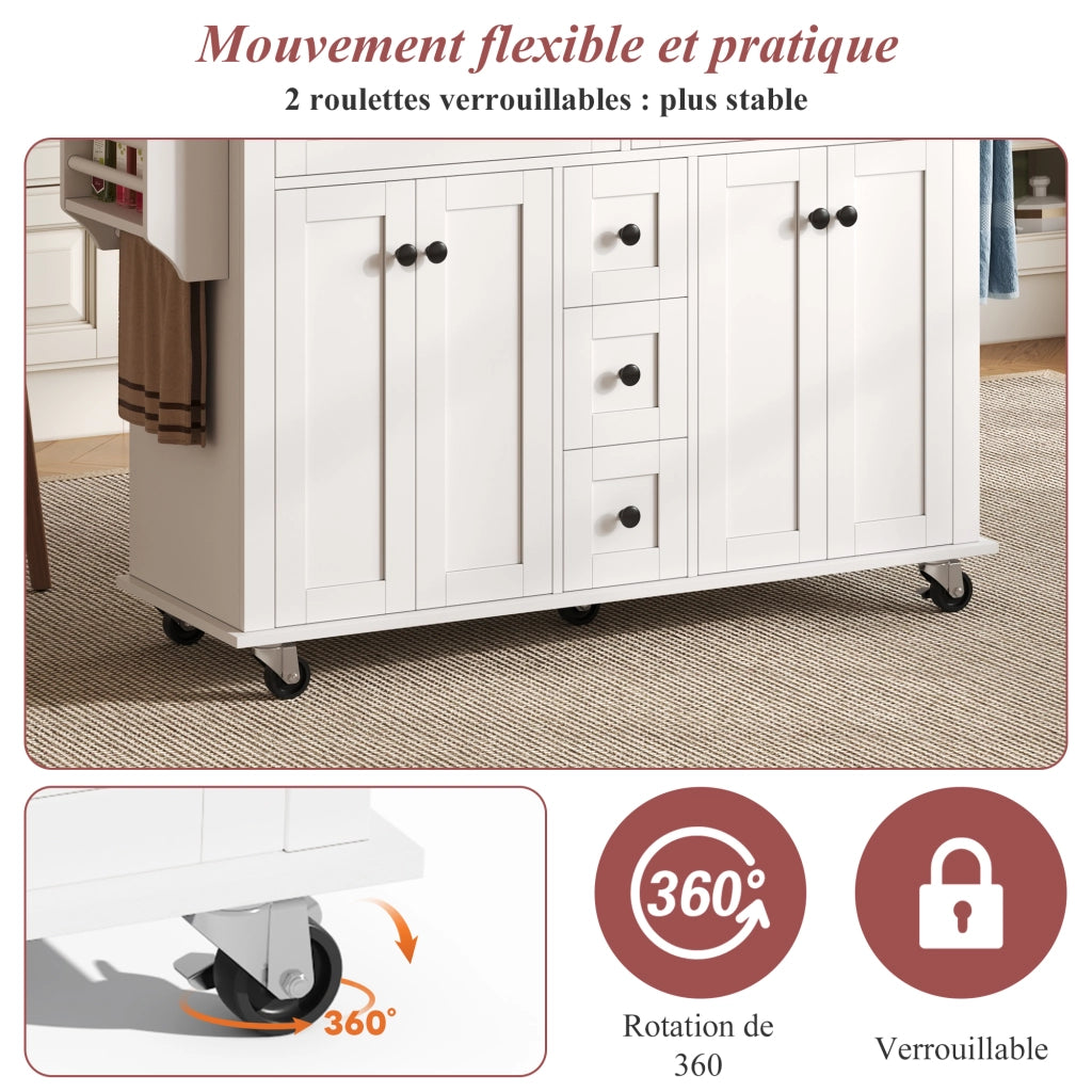 Carrello da cucina con piano allungabile; 5 cassetti; 2 armadi; ripiani regolabili; specchio? no