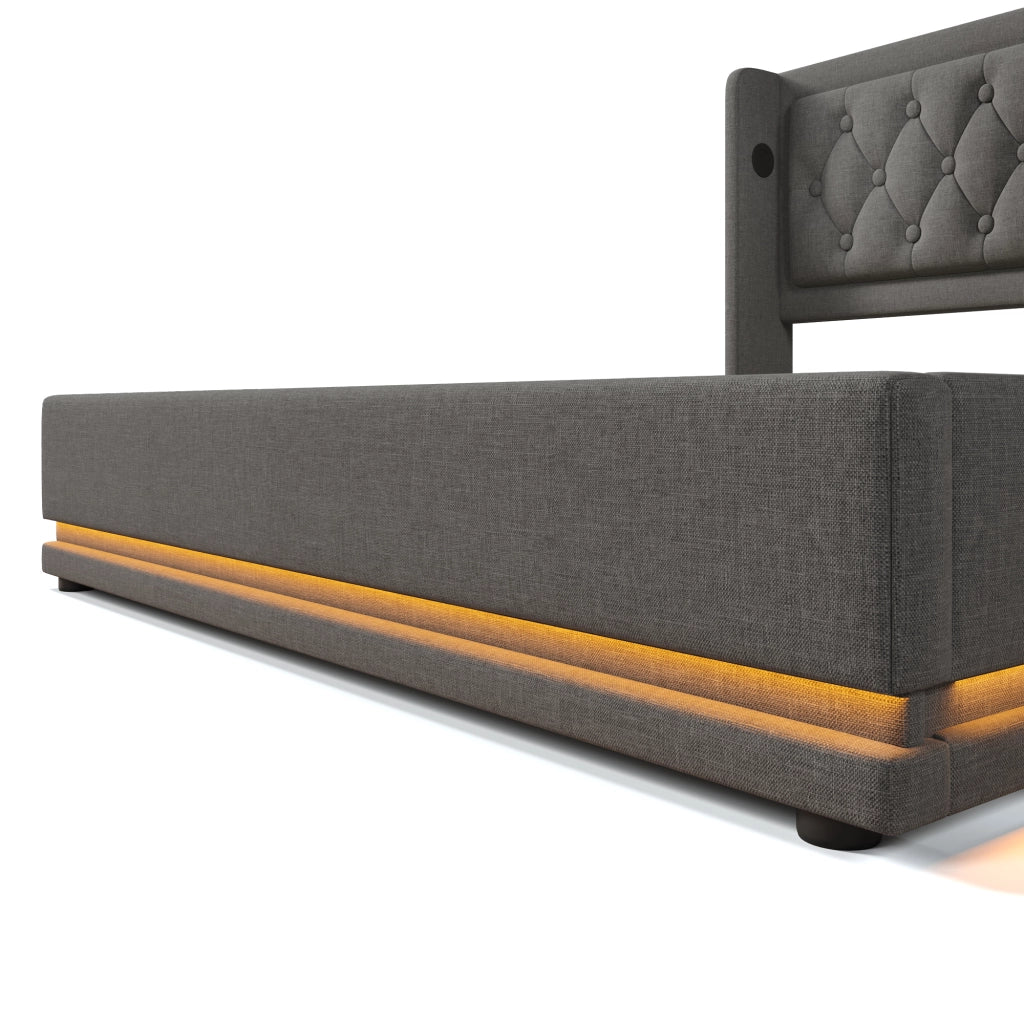 Letti contenitori 140x200 cm; contenitore con LED e USB; cotone; grigio (Senza materasso)