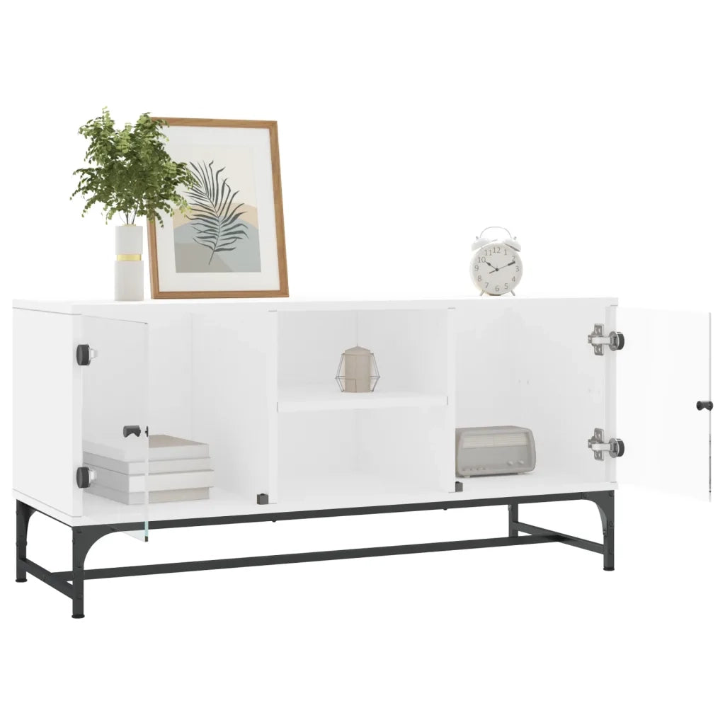Mobile Porta TV con Ante in Vetro Bianco 102x37x50 cm 836532