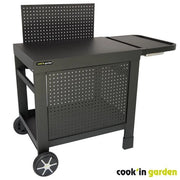 Carrello COOK'IN GARDEN REVA 110 PREMIUM - 100% metallo - Piano di lavoro (L.108 x P.55 cm) - 1 ripiano basso, 1 gonna, 1 alzatina