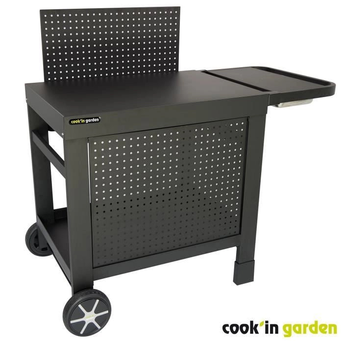 Carrello COOK'IN GARDEN REVA 110 PREMIUM - 100% metallo - Piano di lavoro (L.108 x P.55 cm) - 1 ripiano basso, 1 gonna, 1 alzatina