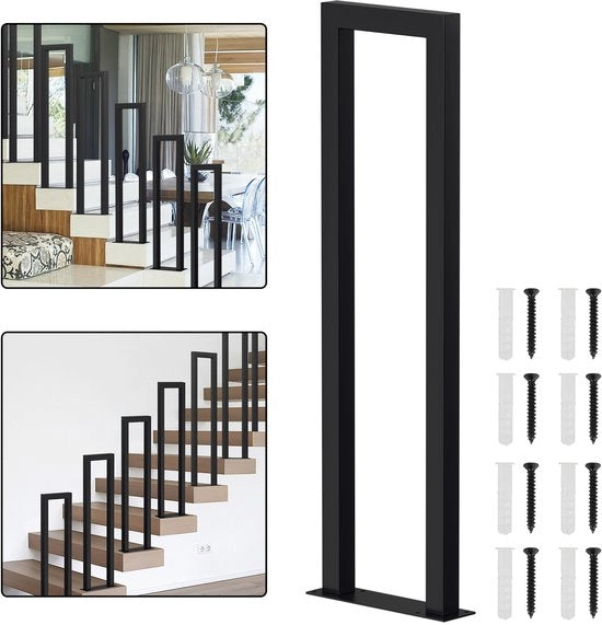 Leva per balcone a forma di U, 75cm, in acciaio, per scale, balconi e balaustra, nero.