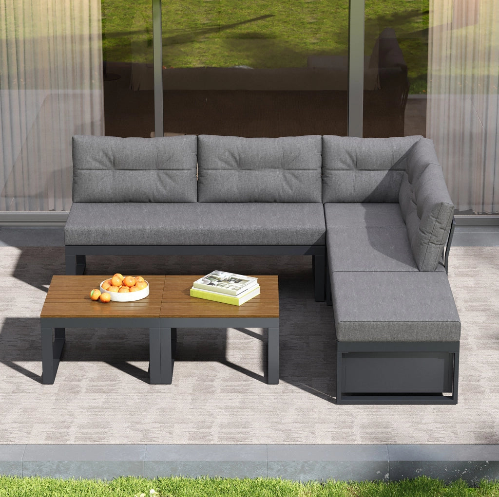 Set divano da esterno modulare con schienale regolabile a 3 livelli e contenitore; grigio