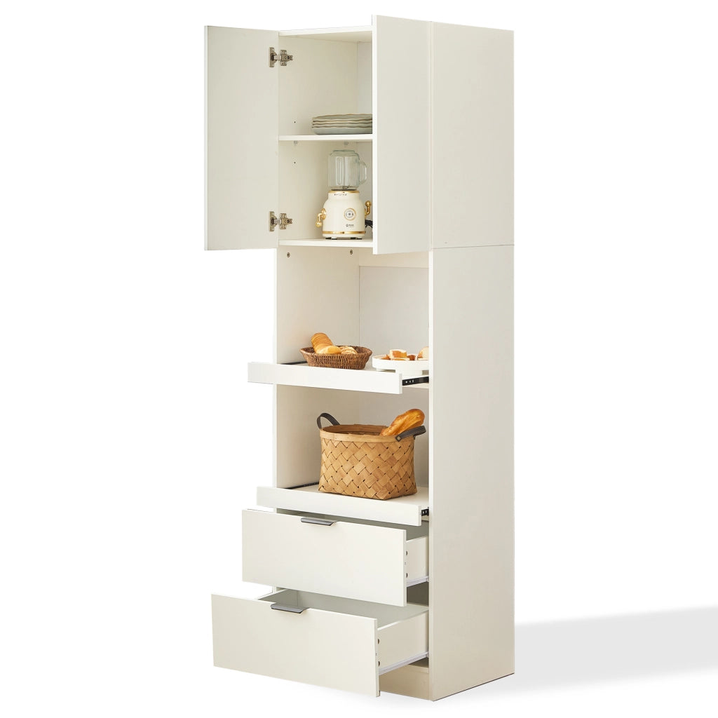 Mobile dispensa da cucina con 1 anta, 2 ripiani aperti e 2 cassetti, con antiribaltamento, bianco 59,5 × 45 × 200 cm
