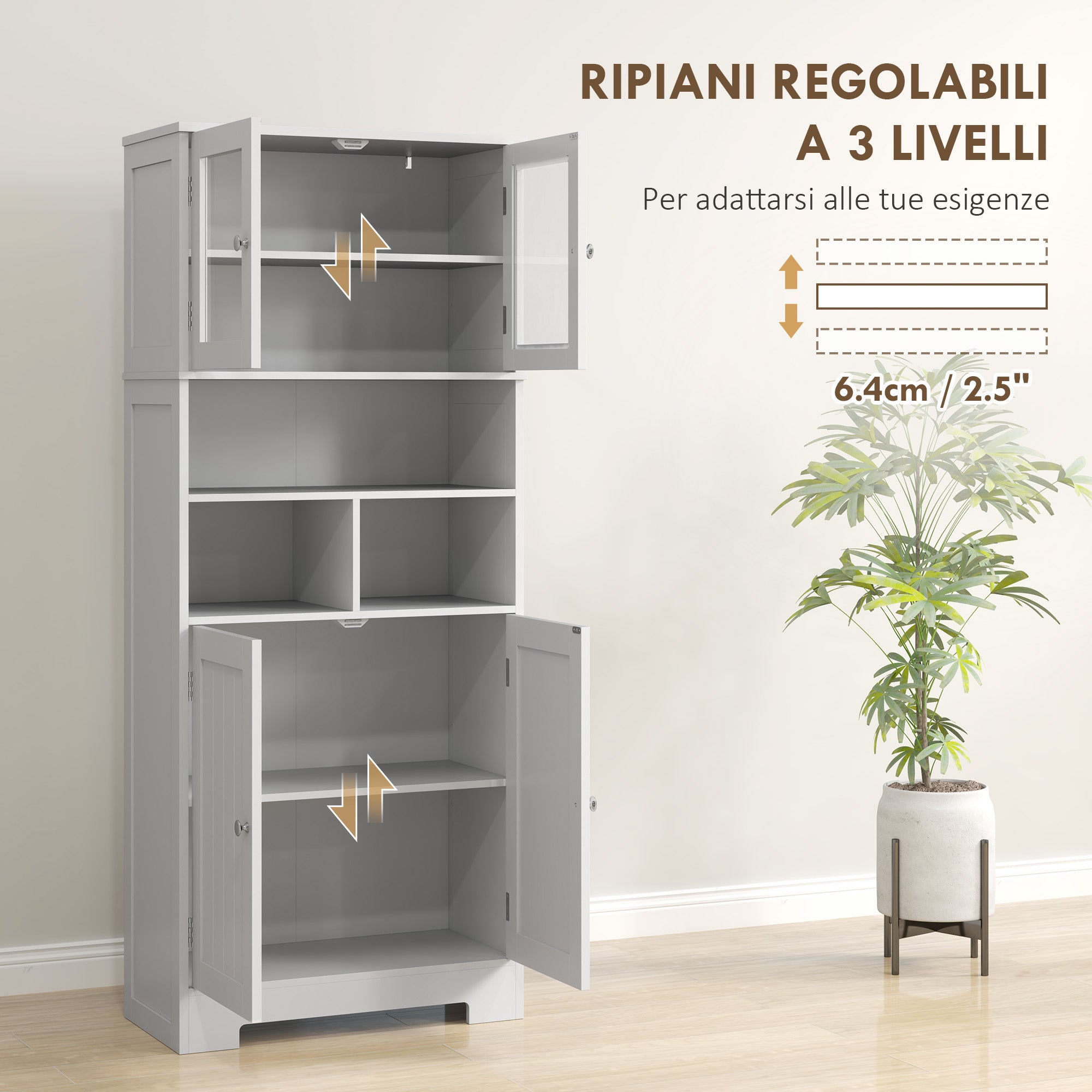 Credenza Cucina 60x30x145,5 cm con Armadietti e Vani a Giorno in Truciolare Bianco