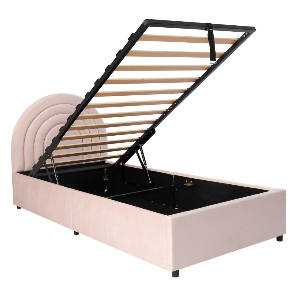 Letto per bambini 90 x 200 cm, letto imbottito, letto per ragazzi, in velluto, con contenitore, rosa